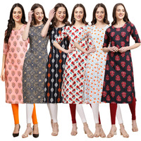 Pinkmint Women's Crepe Digital Print Straight Kurta(Pack Of 6)[Qv-368-341-330-342-334-345-S]