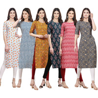 Pinkmint Women's Crepe Digital Print Straight Kurta [Pack Of 6] (Cke-334-331-333-335-328-341-S)