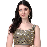 Pujia Mills Women's Embroidery Work Real Mirror Sleeveless Readymade Blouse Grey Color (V-Mirror_Grey_38)