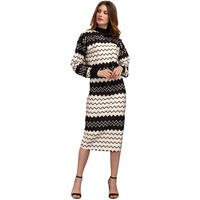 Purvaja Women's Polyester Blend Cocktail Midi Dress (Maxi-037-Zigzag-S_Beige_S)