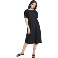 Purvaja Womens A-Line Below Knee Length Dress (Yuvi-011-013) (In, Alpha, 3Xl, Black)