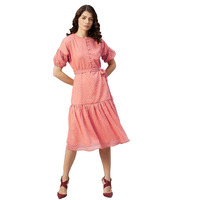 Rare Women's Georgette Fit And Flare Midi Dress (Ep31080_Peach_L)