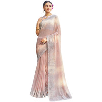 Satrani Women's Georgette Zari Work Embroidery Saree With Unstitched Blouse Piece (3647S342N_Light Peach1)