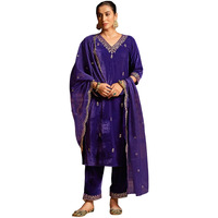 Sanisa Women's Velvet Sequins Embroidery Straight Kurta With Pant And Dupatta Set (218Kbd2315N-Xxl_Violet)