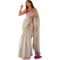 Satrani Women's Lace & Tassels Net Saree (4001S331N_Beige)