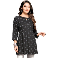 Shiv Textiles Rayon Fabric Printed Round Neck Short Kurtis For Women Top Dresses Kurti For Ladies & Girls Kurtis (Black_Xs)