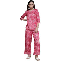 Selvia Women's Magic Slub Half Sleeve Chinese Collar Neck 2 Piece Co-Ords Set (574Tk10880-M_Pink)
