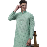 Sojanya (Since 1958 Men's Cotton Linen Sea Green Foil Printed Only Long Kurta