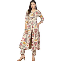 Stylum Women Floral Printed Rayon Kurta Pant Set (Beige, 2Xl)