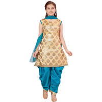 Aarika Girls Gold-Rama Color Embellished Kurti Patiala Set (Pt-23069-Gold-Rama-28)