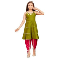 Aarika Girls Ethnic Wear Mehendi Colour Sequins With Gota Lace Work Rayon Dhoti Kurta Set (5-11 Years)