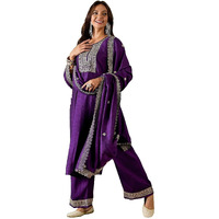 Alvami Women's Silk Regular Kurta Set (Sang_05_A_Purple