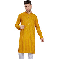 Divisive Men's Embroidered Cotton Blend Only Slim Fit Kurta (Dkrt383_S_Mustard)