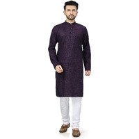 Be Active Men's Cotton Checkered Regular Fit Kurta (Rfsk0001 10-1-M_Purple_M)