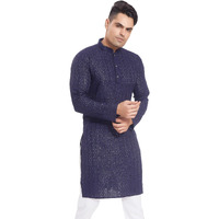 Divisive Men's Embroidered Cotton Blend Only Slim Fit Kurta (Dkrt371_S_Navy Blue)