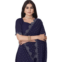 Glory Sarees Women's Georgette Swarovski Saree With Blouse Piece (Swarovskisarees_Navy)