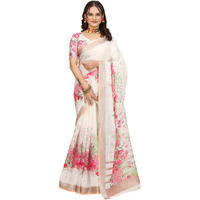 Greciilooks Cotton Sarees For Women | Saree Party Wear | Traditional Sarees For Women (White, Free)