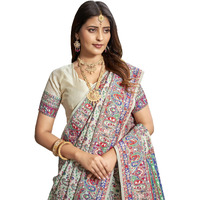 Glory Sarees Women's Kashmiri Pashmina Silk Woven Saree With Blouse Piece (Heritage_Silk110_White)