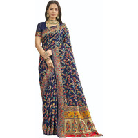 Glory Sarees Women's Kashmiri Cotton Woven Saree With Blouse Piece (Heritage_Silk111_Navyblue)