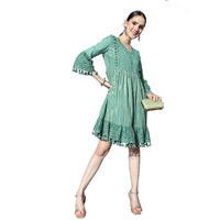 Ishin Women's Cotton Above Knee Length A-Line Indo Western Dress Inwdr0628_Gn_Xs_Green