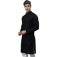 Jompers Men's Chikankari Embroidered And Sequence Kurtas Only (Black, Xl)