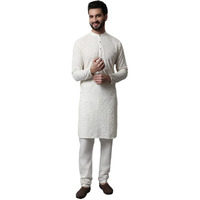 Jompers Men Embroidered Kurta With Churidar (Cream, M)