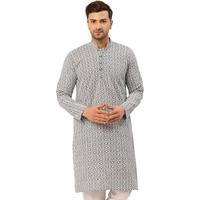 Jompers Men's Embroidered Pure Cotton Kurta. (Grey, S)