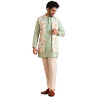Kisah Cotton Blend Kurta Jacket Trouser Set For Men | Nehru Jacket Waistcoat Kurta Set With Trousers | Mens Ethnic Collections-Ka-0975-5574-T301-40-Multi
