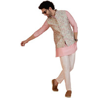 Kisah Men Multi Jacquard Kurta Nehru Jacket Trouser Set With Ethnic Motifs, 40