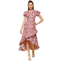 Oomph! Women's Crepe Fit And Flare Maxi Dress (Md901_Barbie Pink