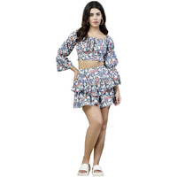 Oomph! Crepe Top And Skort Set For Women, Blue - Coord_Mt869Msk155