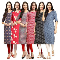 Pinkmint Women's Crepe Digital Print Straight Kurta(Pack Of 6)[Qv-358-380-372-328-362-367-L]
