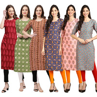 Pinkmint Women's Crepe Digital Print Straight Kurta Pack Of 6 [Cr-337-338-344-369-368-372-Xxl]