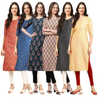 Pinkmint Women's Crepe Digital Print Straight Kurta(Pack Of 6)[Qv-365-353-335-332-362-360-Xl]