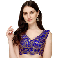 Pujia Mills Women's Silk Embroidery Sequins Zari Work Readymade Saree Blouse (Radha Krishna 11_Royal Blue_38)