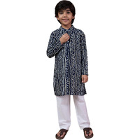 Pspeaches Boys Bandhani Printed Band Collar Kurta With Pyjamas (10-12Years)