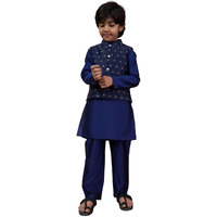Pspeaches Boys Mandarin Collar Straight Kurta Pyjamas With Nehru Jacket (5-6Years)