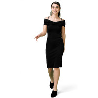Purvaja Womens Bodycon Below Knee Length Dress (Shine-043-Black_Black-Medium)