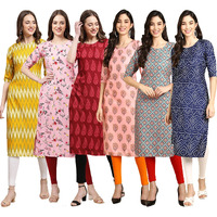 Pinkmint Women's Crepe Digital Print Straight Kurta Pack Of 6 [Cr-329-339-337-368-372-366-S]