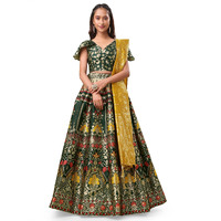 Purvaja Women's Jacquard Semi-Stitched Lehenga Choli (Nazz-D-Green_Green_Free Size)