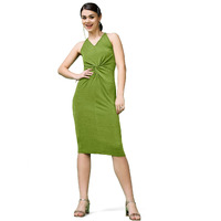 Purvaja Womens Bodycon Below Knee Length Dress (Shine-061-Olive_Green_Small)