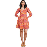 Purvaja Womens Fit & Flare Above Knee Length Dress (Floe-011_Orange_Medium)