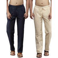 See Designs Men Navy Blue & Beige Solid Pure Cotton Men's Pyjama (Pack Of 2)_Sdcbpj171S