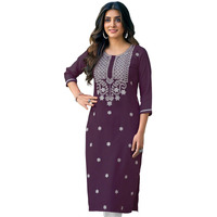 Sanisa Women's Cotton Blend Chikankari Embroidery Straight Kurti (473K10018N-M_Dark Purple)