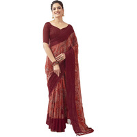 Satrani Women's Georgette Printed & Sequence Woven Work Saree With Unstitched Blouse Piece (3476S712N_Maroon & Orange & Multi)