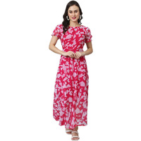 Shasmi Georgette Women Flare Calf Length Gown For (Digital Designing Maxi Dress_Pink_L)