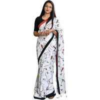 Shiv Textiles Womens White Cotton Printed Saree For Women (Smc-St-200-White)