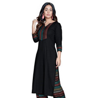 Sanisa Women's Printed Rayon Straight Kurti (316K712N-M_Black)