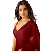 Shiv Textiles Women's Plain Georgette Saree With Unstitched Blouse Piece.(Alia Bhatt Saree-1-Maroon)