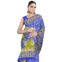 Tamaira Fashion Women's Batik Printed Pure Cotton Mulmul Saree Without Blouse Piece(Ab37_Blue)